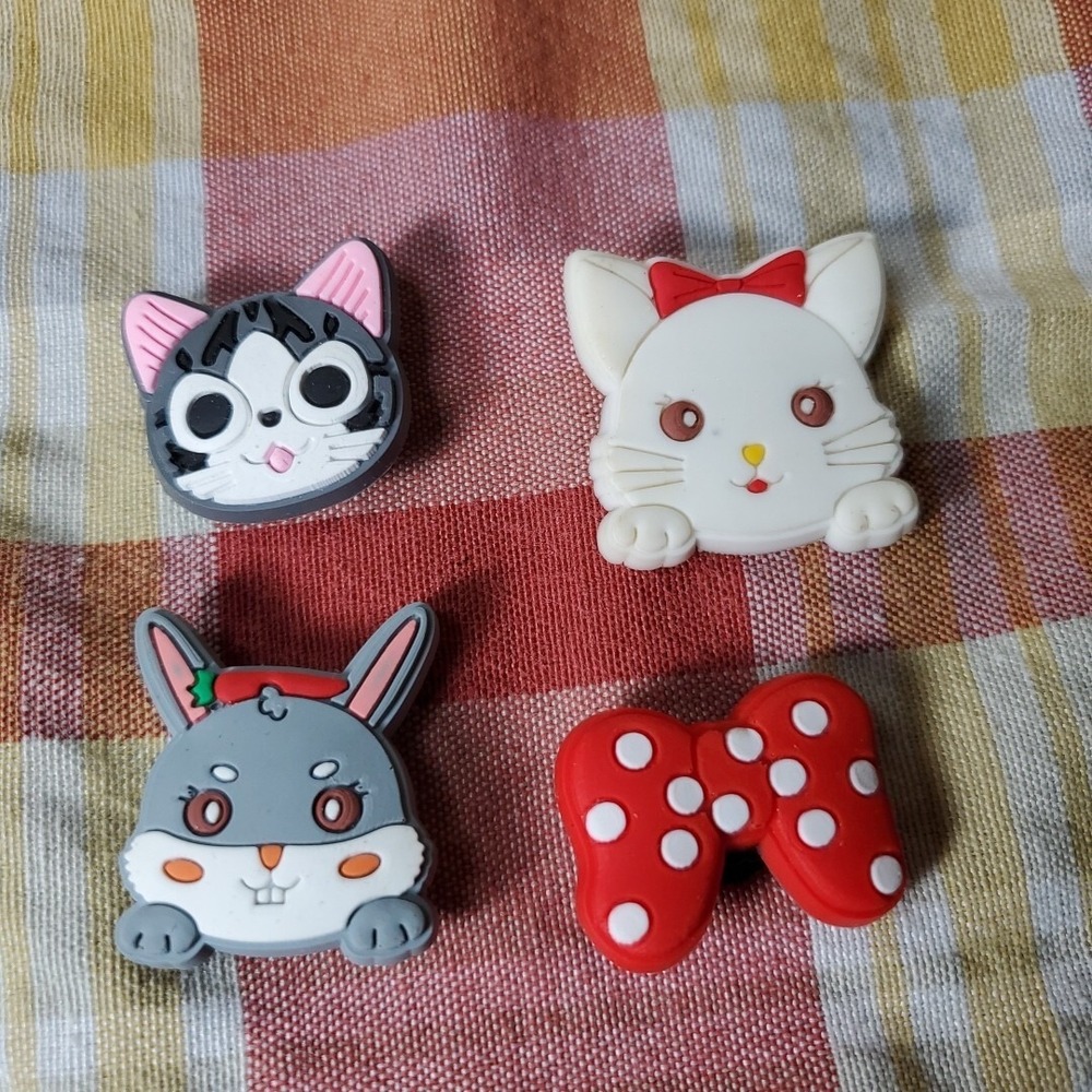 Unbranded OS Shoe Charms Kids Multicolor Cat Bunny Bow 4pc Set Clog Accessories